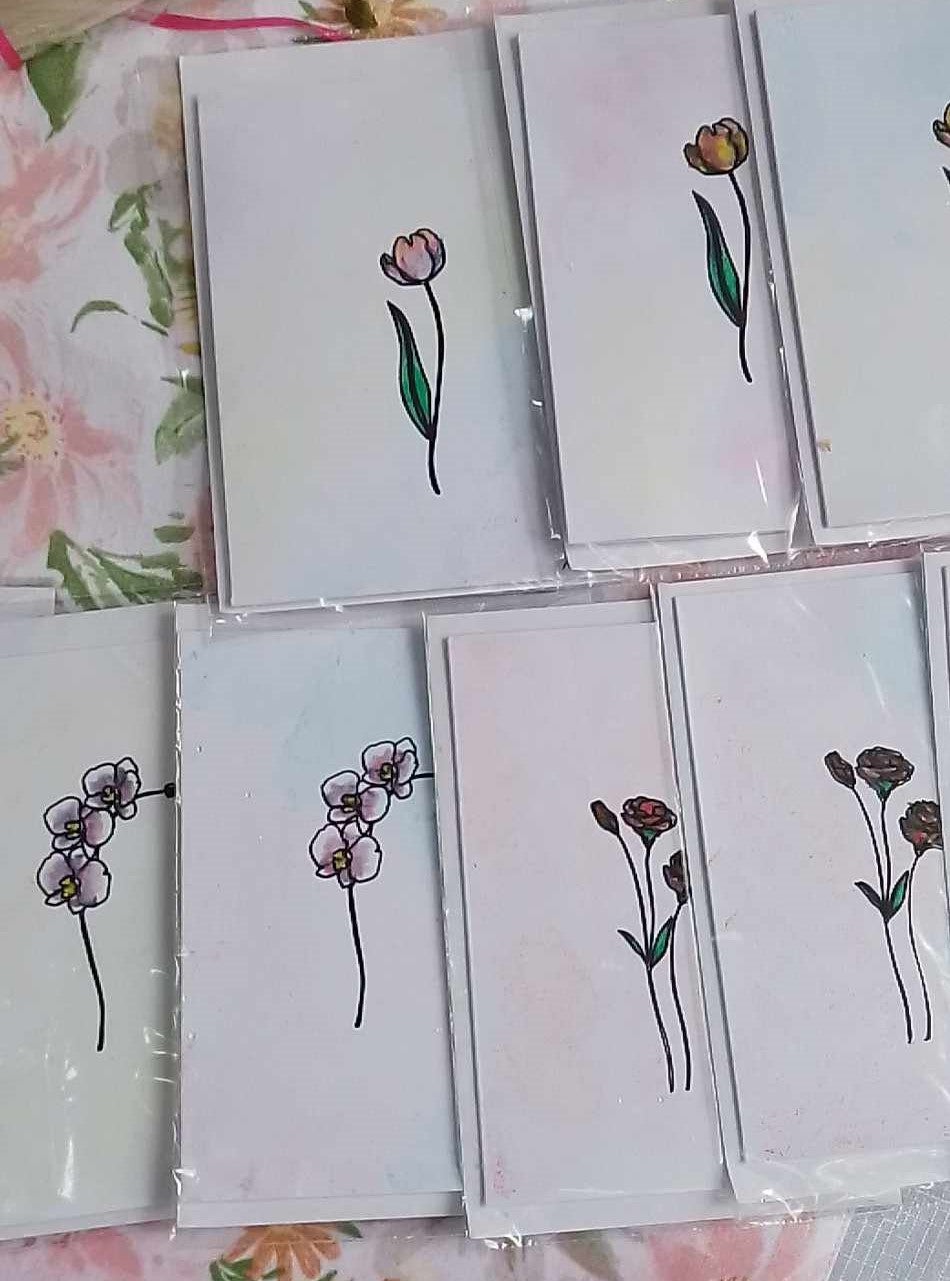 hand drawn flowers with watercolour greeting card